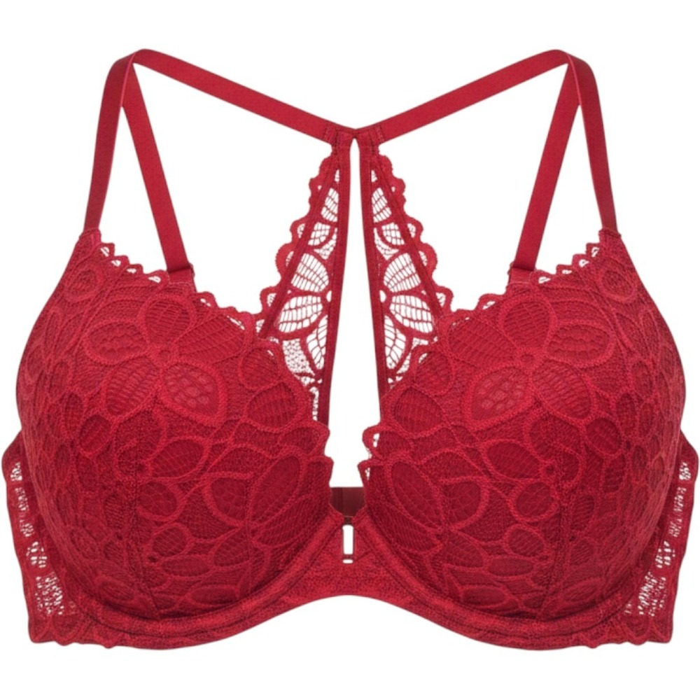 Victorias Secret PINK Date Racerback Push Up Bra Red Lace Front‎ Close 32DD P3